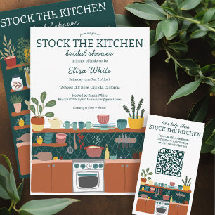 STOCK THE KITCHEN Bridal Shower Cute CUSTOM QR Enclosure Card