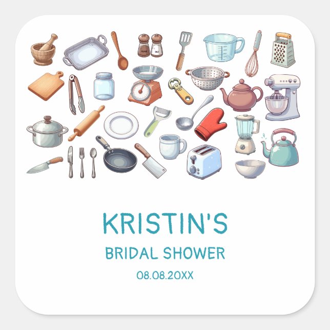 Stock the Kitchen Bridal Shower Kitchen Utensils  Square Sticker (Front)