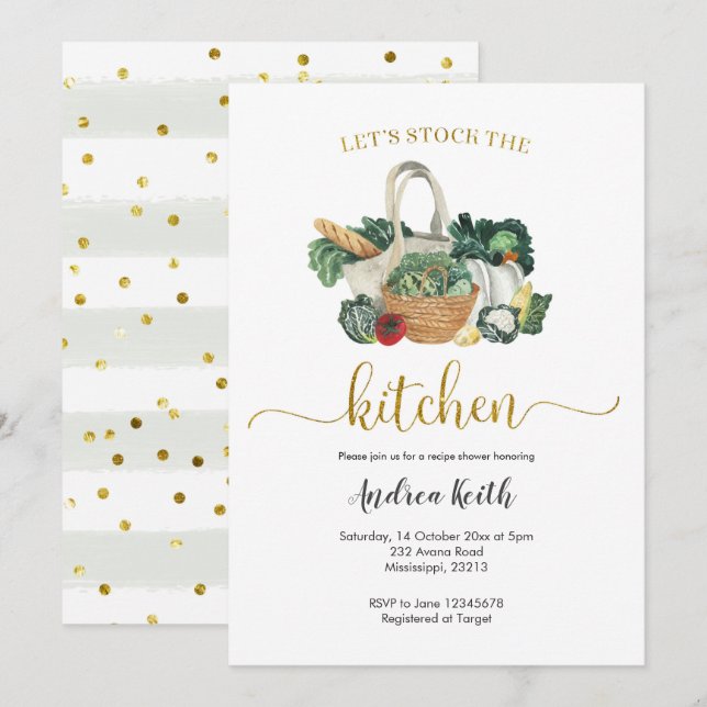 Stock the Kitchen Garden Recipe Shower Invitation (Front/Back)