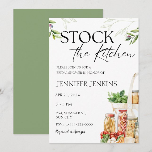 Stock the Kitchen Pantry Cooking Bridal Shower  Invitation (Front/Back)