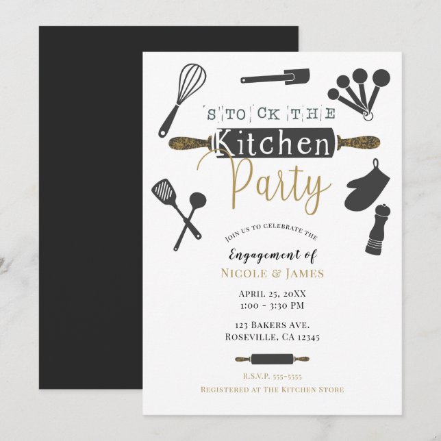 Stock the Kitchen Party Shower Modern Minimal Invitation (Front/Back)