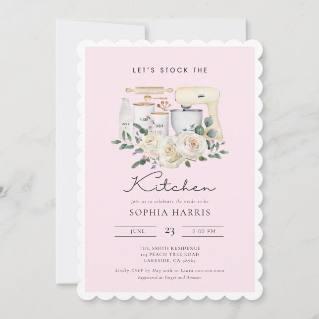 Stock The Kitchen Pink Retro Baking Bridal Shower Invitation (Front)