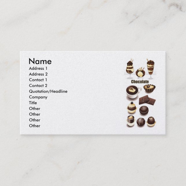 Stock Vectors - Chocolate, Name, Address 1, Add... Business Card (Front)