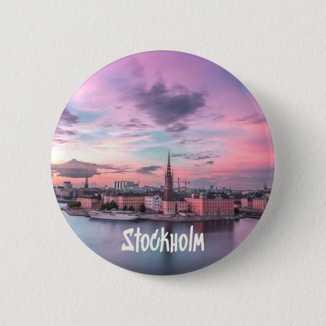 Stockholm Capital of Sweden Night Skyline 6 Cm Round Badge (Front)