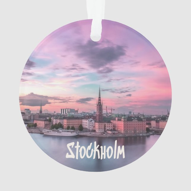 Stockholm Capital of Sweden Night Skyline Ornament (Back)