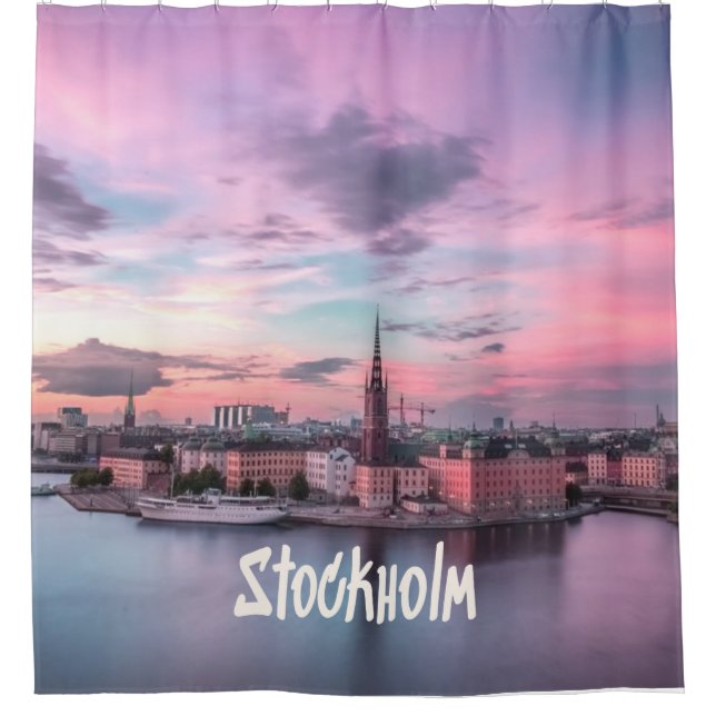 Stockholm Capital of Sweden Night Skyline Shower Curtain (Front)