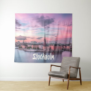 Stockholm Capital of Sweden Night Skyline Tapestry