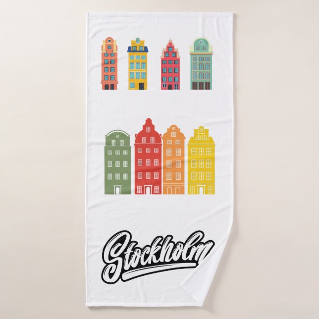 Stockholm City Sweden Colourful graphic White Bath Towel Set (Bath Towel)