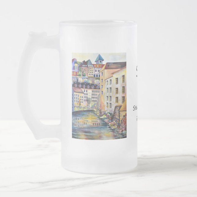 Stockholm Gamla Stan med Ordspråk Frosted Glass Beer Mug (Left)