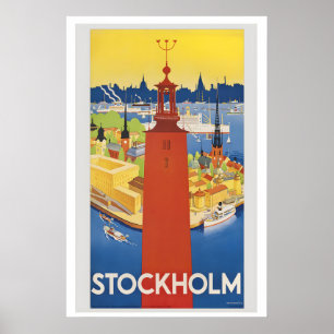 Stockholm Port of Stockholm and City Hall Sweden Poster