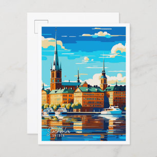 Stockholm Sweden Art Vintage Travel Illustration Postcard