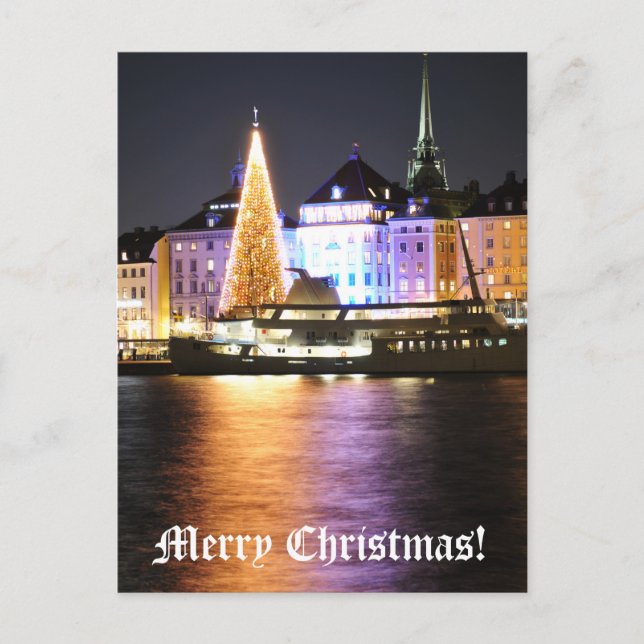 Stockholm, Sweden at Christmas at night Holiday Postcard (Front)