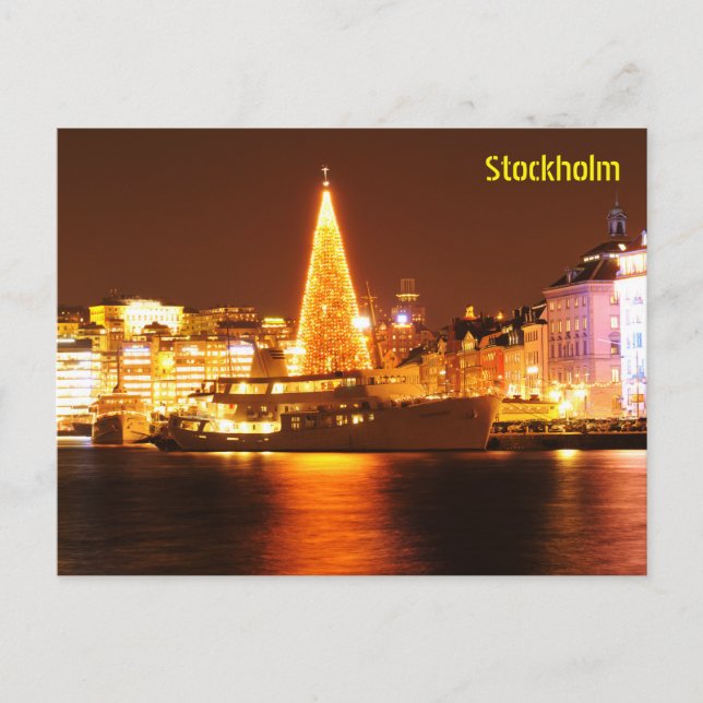 Stockholm, Sweden at Christmas at night Holiday Postcard (Front)