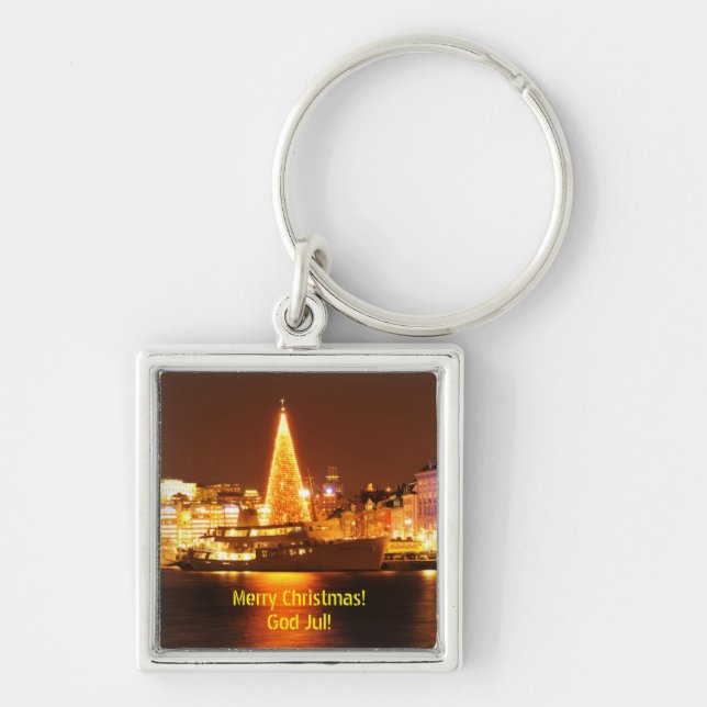 Stockholm, Sweden at Christmas at night Key Ring (Front)