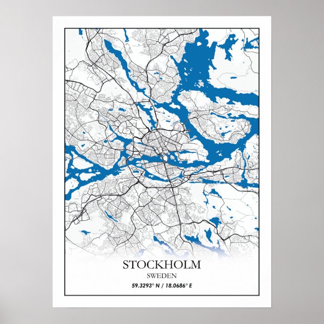 Stockholm Sweden City Map Travel Simple Poster (Front)