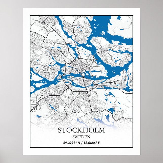 Stockholm Sweden City Map Travel Simple Poster (Front)