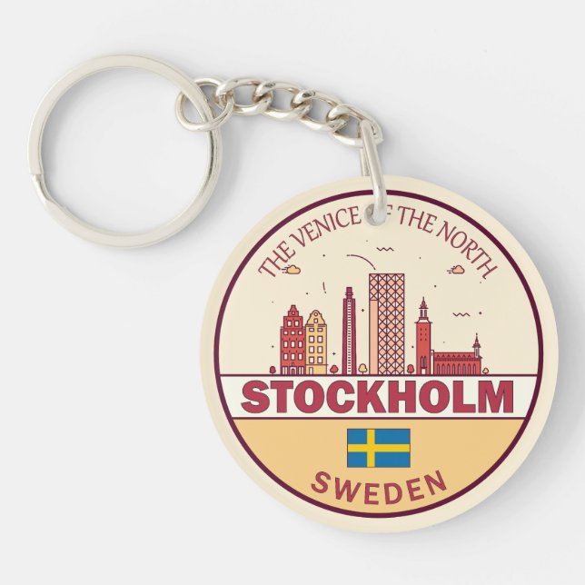 Stockholm Sweden City Skyline Emblem Key Ring (Front)