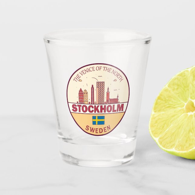 Stockholm Sweden City Skyline Emblem Shot Glass (Front)