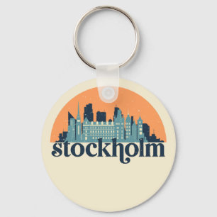 Stockholm Sweden City Skyline Retro Cityscape Art Key Ring