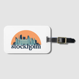 Stockholm Sweden City Skyline Retro Cityscape Art Luggage Tag