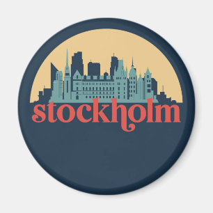 Stockholm Sweden City Skyline Retro Cityscape Art Magnet