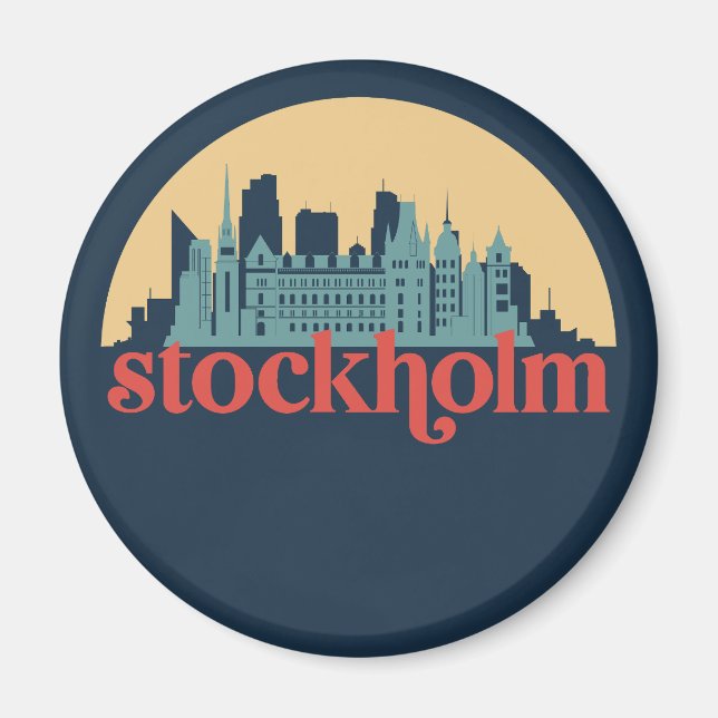 Stockholm Sweden City Skyline Retro Cityscape Art Magnet (Front)