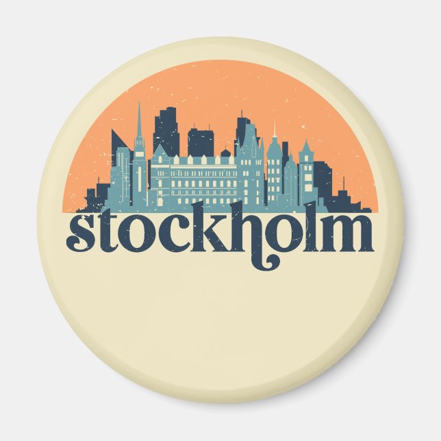 Stockholm Sweden City Skyline Retro Cityscape Art Magnet (Front)