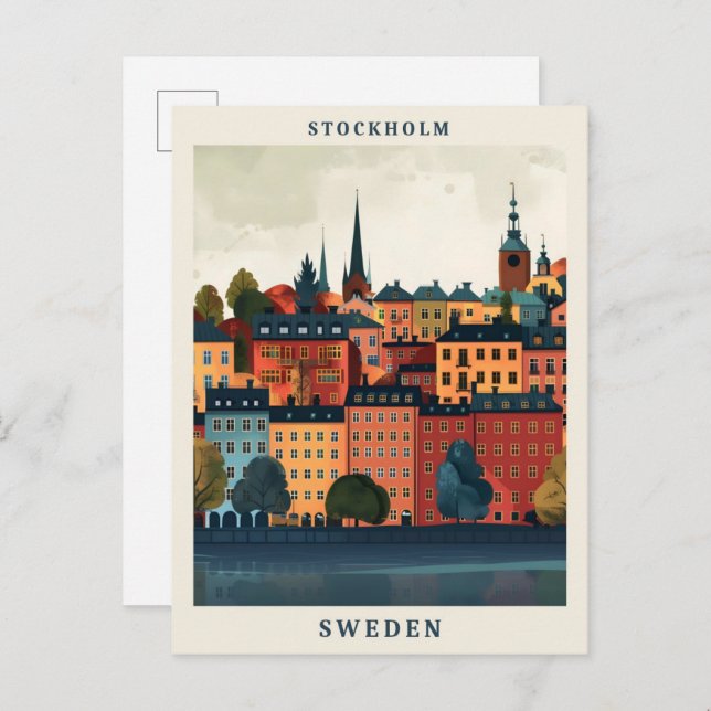 Stockholm Sweden Elegant Art Vintage Travel Postcard (Front/Back)