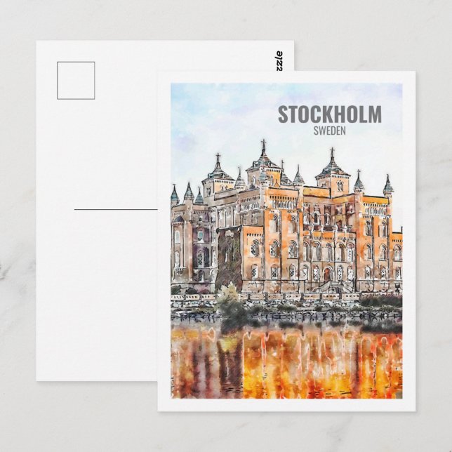 Stockholm Sweden Famous Travel Place Watercolor Postcard (Front/Back)