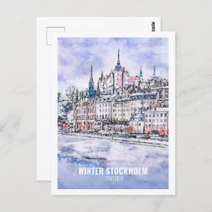 Stockholm Sweden Famous Travel Watercolor Sketch Postcard