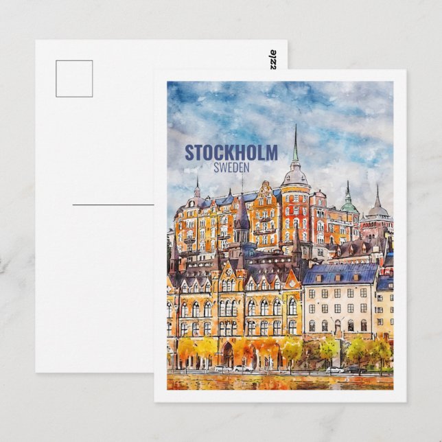 Stockholm Sweden  Famous Travel Watercolor Sketch Postcard (Front/Back)