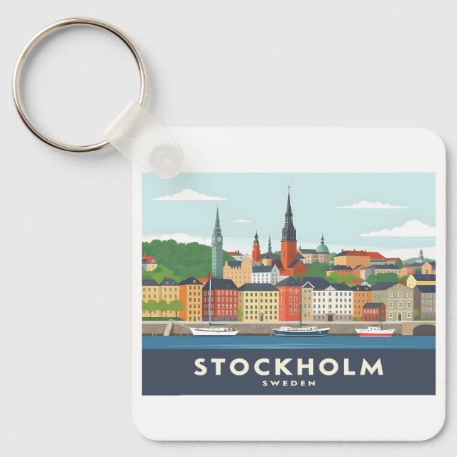 Stockholm Sweden Gamla Stan Pastel Travel Key Ring (Front)