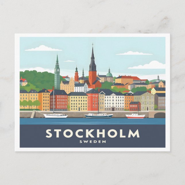 Stockholm Sweden Gamla Stan Pastel Travel Postcard (Front)