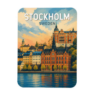Stockholm Sweden Illustration Travel Art Vintage Magnet