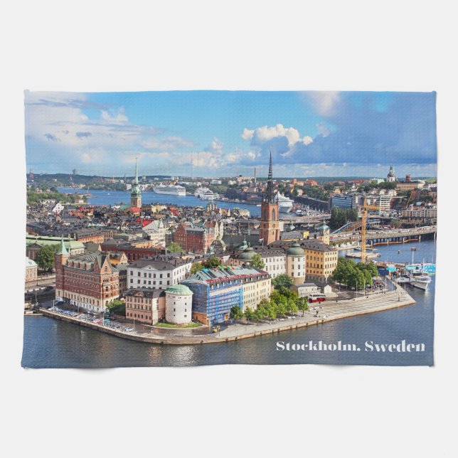 Stockholm, Sweden Old Historical City Buildings  Tea Towel (Horizontal)