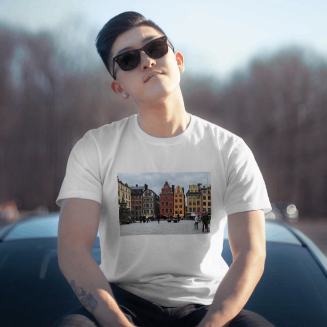 Stockholm Sweden Old Town Europe T-Shirt (A tshirt with a beautiful photograph of Stockholm Sweden's Gamla Stan by Valerie's Gallery)