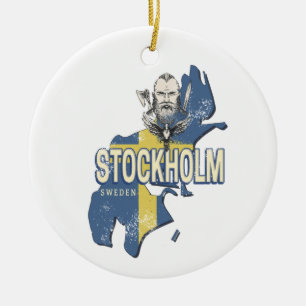 Stockholm Sweden Province Map Vintage Souvenir Ceramic Tree Decoration