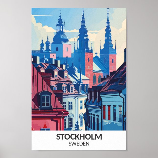 Stockholm Sweden Retro Artwork Travel  Poster (Front)
