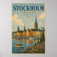 Stockholm Sweden Skyline Illustration Travel Art