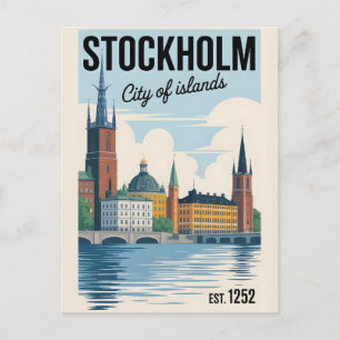 Stockholm Sweden Skyline Retro Travel  Postcard