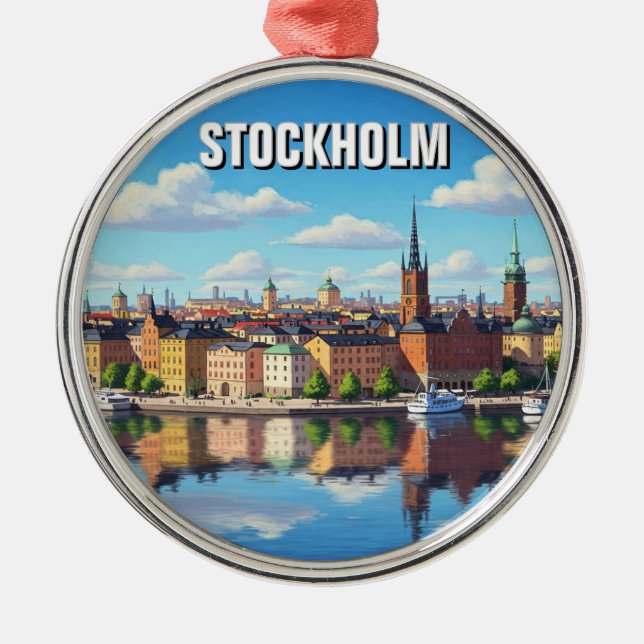 Stockholm Sweden Travel Metal Tree Decoration (Front)