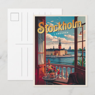 stockholm sweden travel vintage balcony view gifts postcard