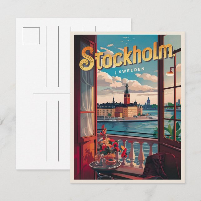 stockholm sweden travel vintage balcony view gifts postcard (Front/Back)