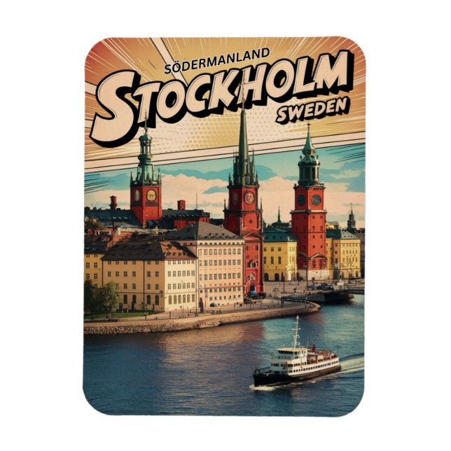 stockholm sweden travel vintage comic book gifts magnet (Vertical)