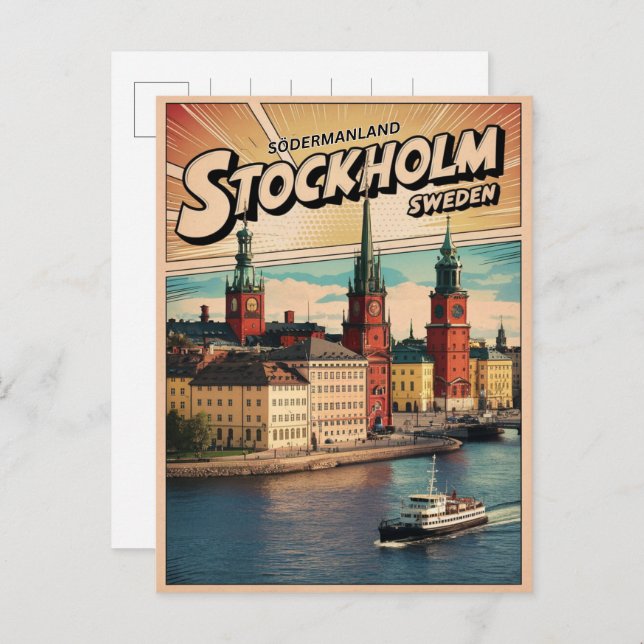 stockholm sweden travel vintage comic book gifts postcard (Front/Back)