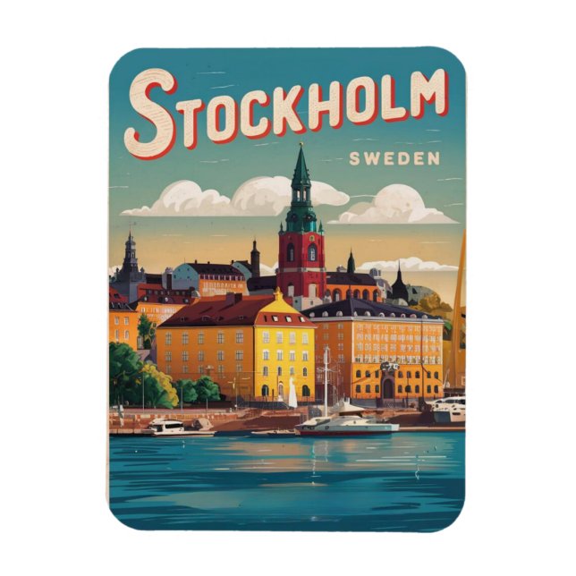 stockholm sweden travel vintage waterfront gifts magnet (Vertical)