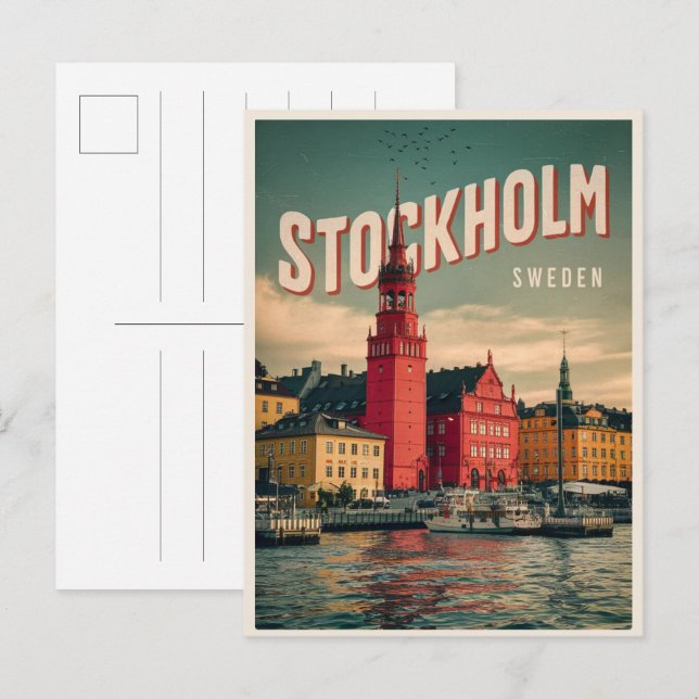 stockholm sweden travel vintage waterfront gifts postcard (Front/Back)