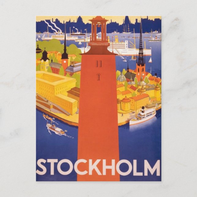 Stockholm, Sweden vintage travel holiday postcard (Front)