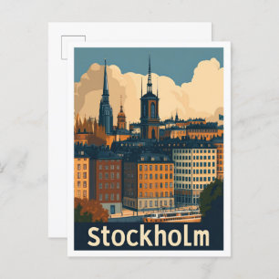 Stockholm Sweden Vintage Travel Illustration Postcard