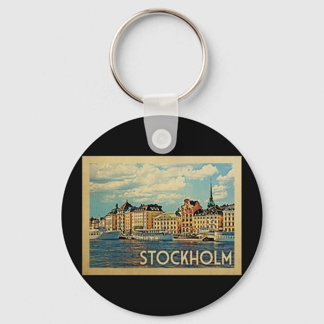 Stockholm Sweden Vintage Travel Key Ring (Front)